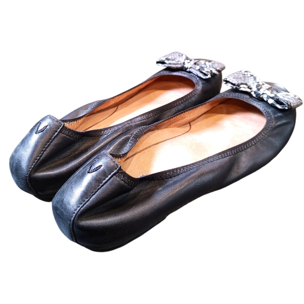 Vionic Black Leather Snakeskin Bow Slip On Ballet Flats Womens Size 9 - Picture 4 of 8